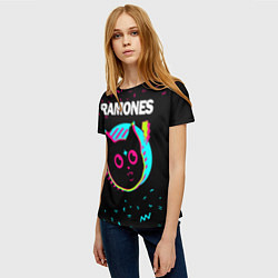 Футболка женская Ramones - rock star cat, цвет: 3D-принт — фото 2