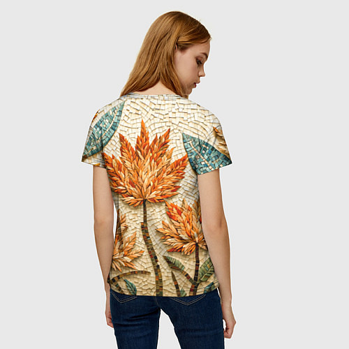 Женская футболка Мозаика осенняя листва в теплых тонах / 3D-принт – фото 4