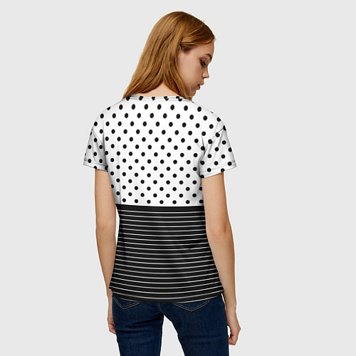 Женская футболка Белый в чёрный горошек с полосами / 3D-принт – фото 4