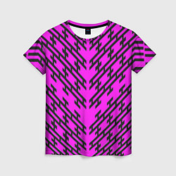 Футболка женская Чёрные полосы на розовом фоне, цвет: 3D-принт