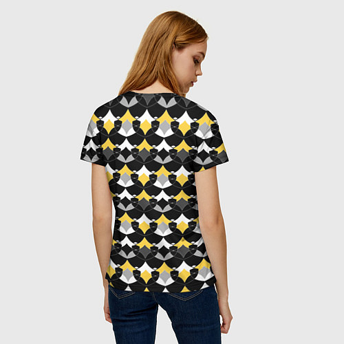 Женская футболка Желто черный с белым геометрический узор / 3D-принт – фото 4