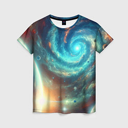 Женская футболка Неоновая далёкая галактика - нейросеть