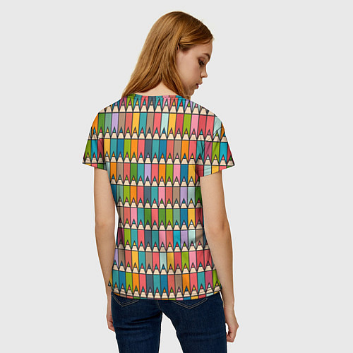 Женская футболка Паттерн с цветными карандашами / 3D-принт – фото 4