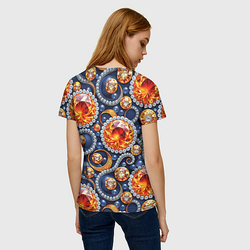 Женская футболка Ювелирные украшение с золотом и бриллиантом паттер / 3D-принт – фото 4