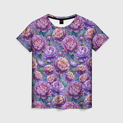 Женская футболка Крупные пионы садовые дачные цветы паттерн