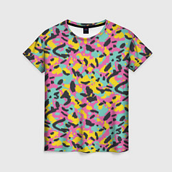 Женская футболка Пиксельный камуфляжный паттерн в неоновых цветах