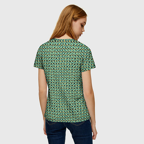 Женская футболка Изумрудный волнистые линии / 3D-принт – фото 4