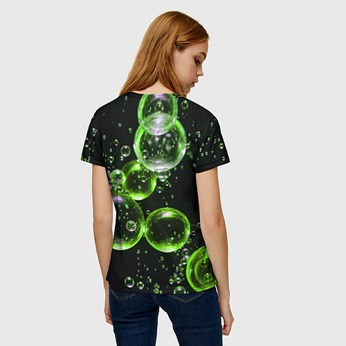 Женская футболка Зеленые пузыри на черном / 3D-принт – фото 4