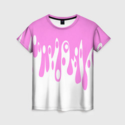Женская футболка Потеки розовой краски на белом