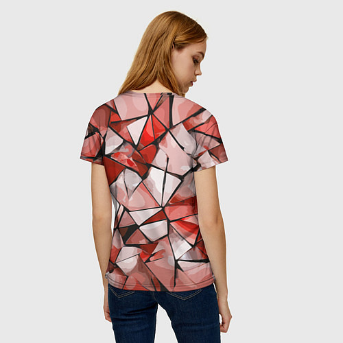 Женская футболка Чёрно-красная абстракция и чёрные полосы / 3D-принт – фото 4