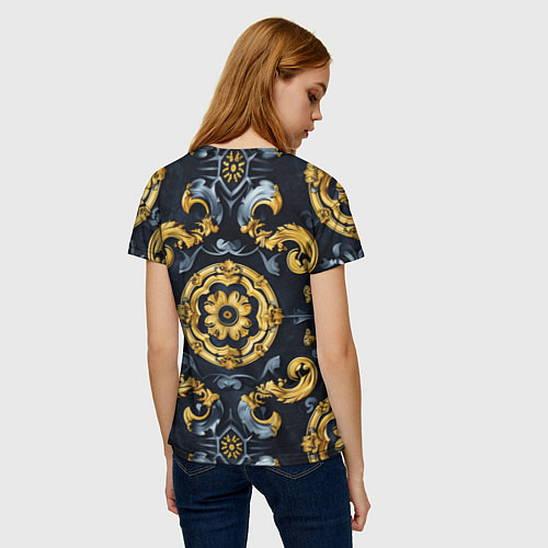 Женская футболка Золотые и синие абстрактные узоры / 3D-принт – фото 4