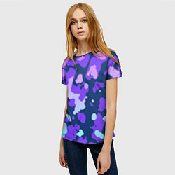 Футболка женская Паттерн с розовыми фиолетовыми и голубыми пятнами, цвет: 3D-принт — фото 2