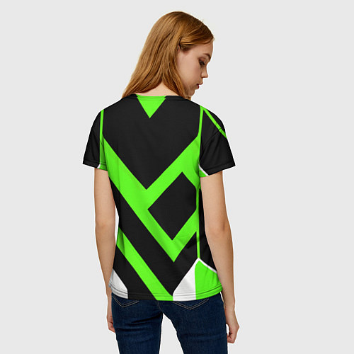 Женская футболка Зелёно-белые полосы и чёрный фон / 3D-принт – фото 4