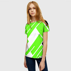 Футболка женская Зелёные широкие линии на белом фоне, цвет: 3D-принт — фото 2