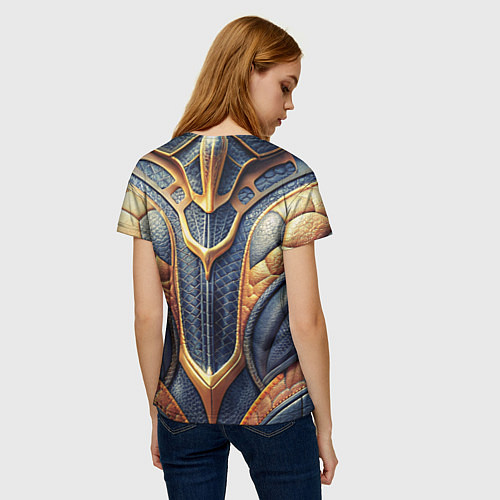 Женская футболка Темная кожаная броня с желтой оплеткой / 3D-принт – фото 4