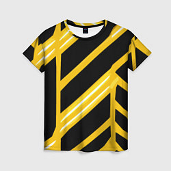 Футболка женская Чёрно-белые полосы на жёлтом фоне, цвет: 3D-принт