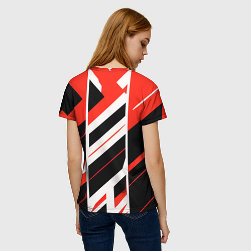 Женская футболка Black and red stripes on a white background / 3D-принт – фото 4