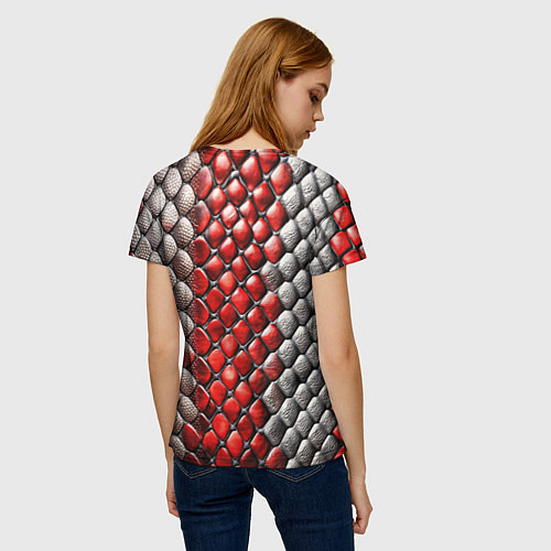 Женская футболка Змеиная объемная текстурная красная шкура / 3D-принт – фото 4