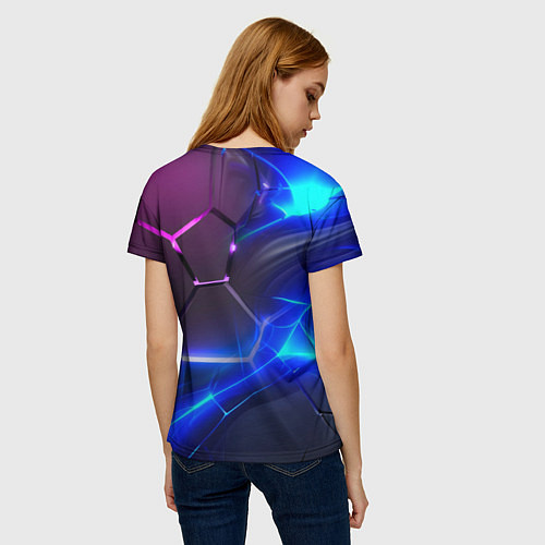 Женская футболка Микс разломленных плит и неоновое свечения / 3D-принт – фото 4