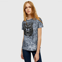Футболка женская Серый злой медведь на сером текстурном фоне, цвет: 3D-принт — фото 2