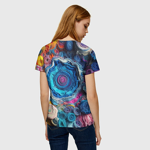 Женская футболка Вязаные цветы - пэчворк / 3D-принт – фото 4