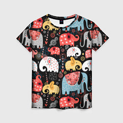 Женская футболка Разноцветные слоны узор