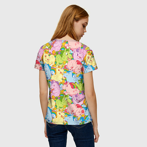 Женская футболка Разноцветные единороги / 3D-принт – фото 4