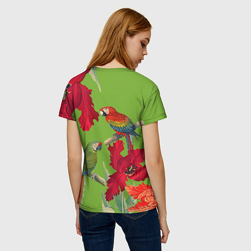 Женская футболка Попугаи среди цветов / 3D-принт – фото 4