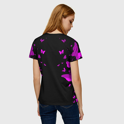 Женская футболка Fortnite buterfly neon / 3D-принт – фото 4