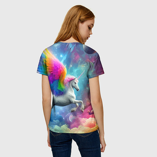 Женская футболка Космический крылатый единорог - нейросеть / 3D-принт – фото 4