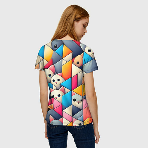 Женская футболка Geometric pattern with kittens - ai art / 3D-принт – фото 4