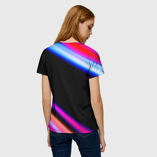 Женская футболка Portal fast light neon stripes / 3D-принт – фото 4