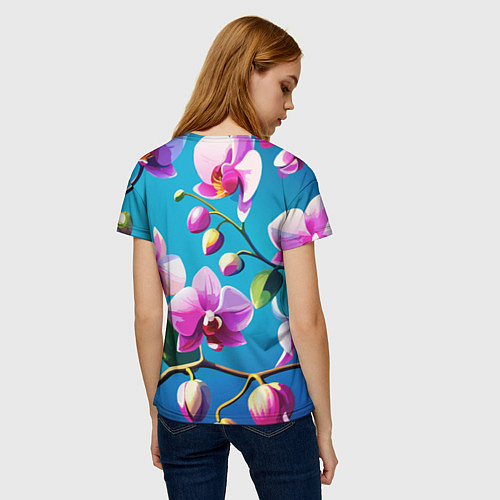 Женская футболка Орхидея цветы паттерн / 3D-принт – фото 4