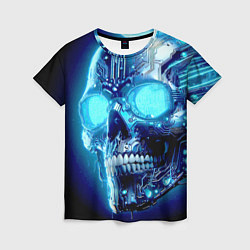 Женская футболка Neon cyber skull - ai art