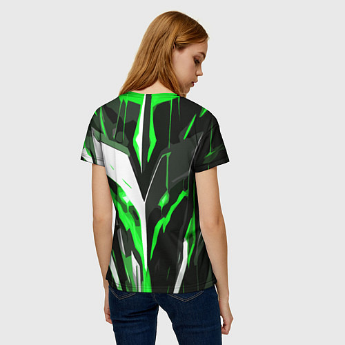 Женская футболка Зелёно-белая абстракция и чёрный фон / 3D-принт – фото 4