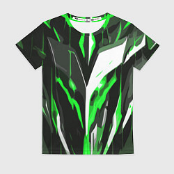 Женская футболка Зелёно-белая абстракция и чёрный фон