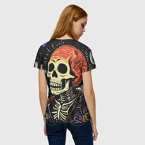 Женская футболка Мексиканский скелет в пиджаке на кладбище / 3D-принт – фото 4