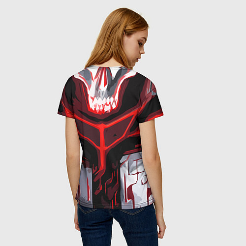 Женская футболка Red stripes on a black and white background / 3D-принт – фото 4