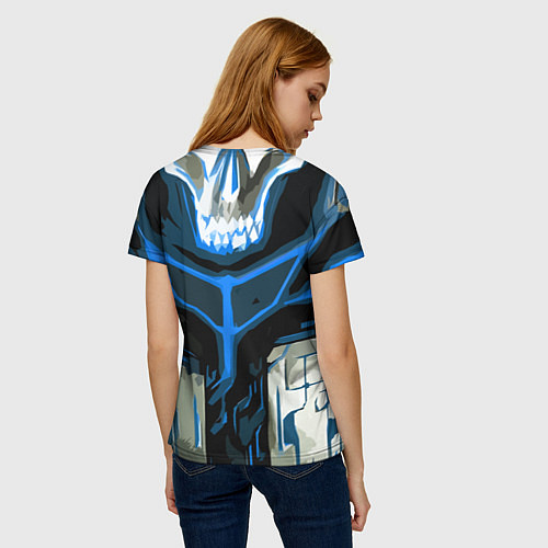 Женская футболка Blue stripes on a black and white background / 3D-принт – фото 4