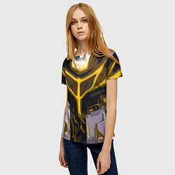 Футболка женская Yellow stripes on a black and white background, цвет: 3D-принт — фото 2
