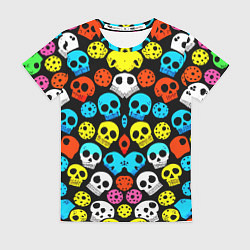 Женская футболка Прикольный цветной паттерн из черепков - нейроарт