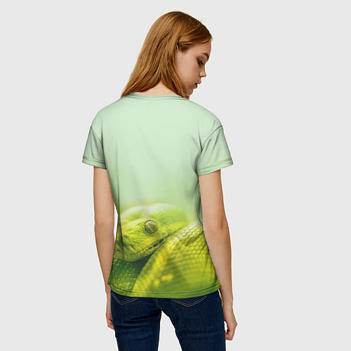 Женская футболка Символ 2025 года зеленая змея надпись: с новым год / 3D-принт – фото 4