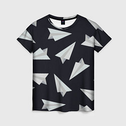 Футболка женская Белый бумажный самолётик - Телеграм, цвет: 3D-принт