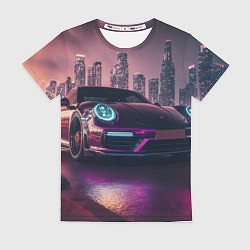 Женская футболка Porshe ночной город