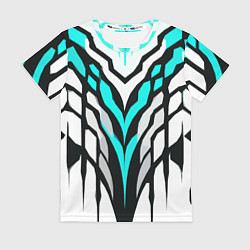 Женская футболка Агрессивные чёрно-голубые полосы на белом фоне