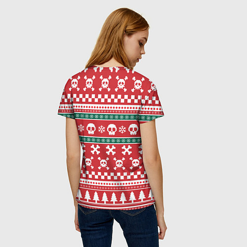 Женская футболка Новогодний паттерн с черепами в новый год / 3D-принт – фото 4