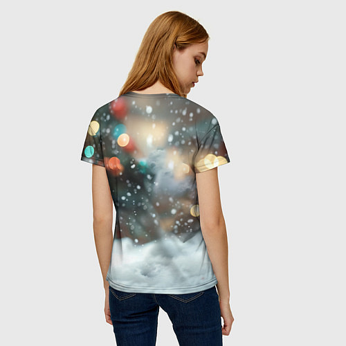 Женская футболка Новогодний котенок и снег / 3D-принт – фото 4