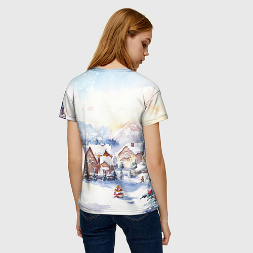 Женская футболка Новогодний снежный город / 3D-принт – фото 4