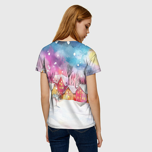 Женская футболка Новогодний ночной дворик / 3D-принт – фото 4