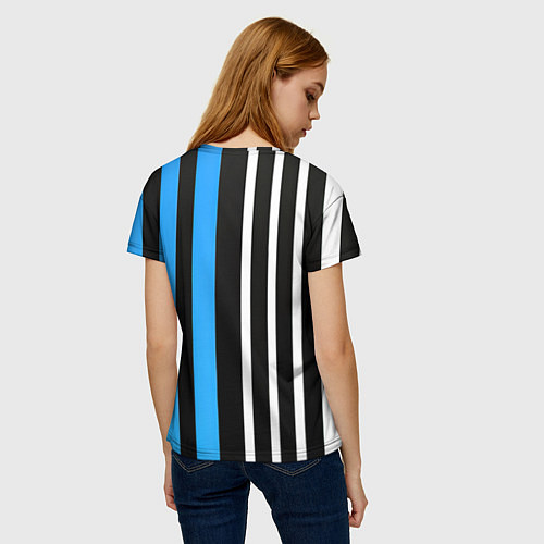 Женская футболка Вертикальные полосы триколор синий / 3D-принт – фото 4